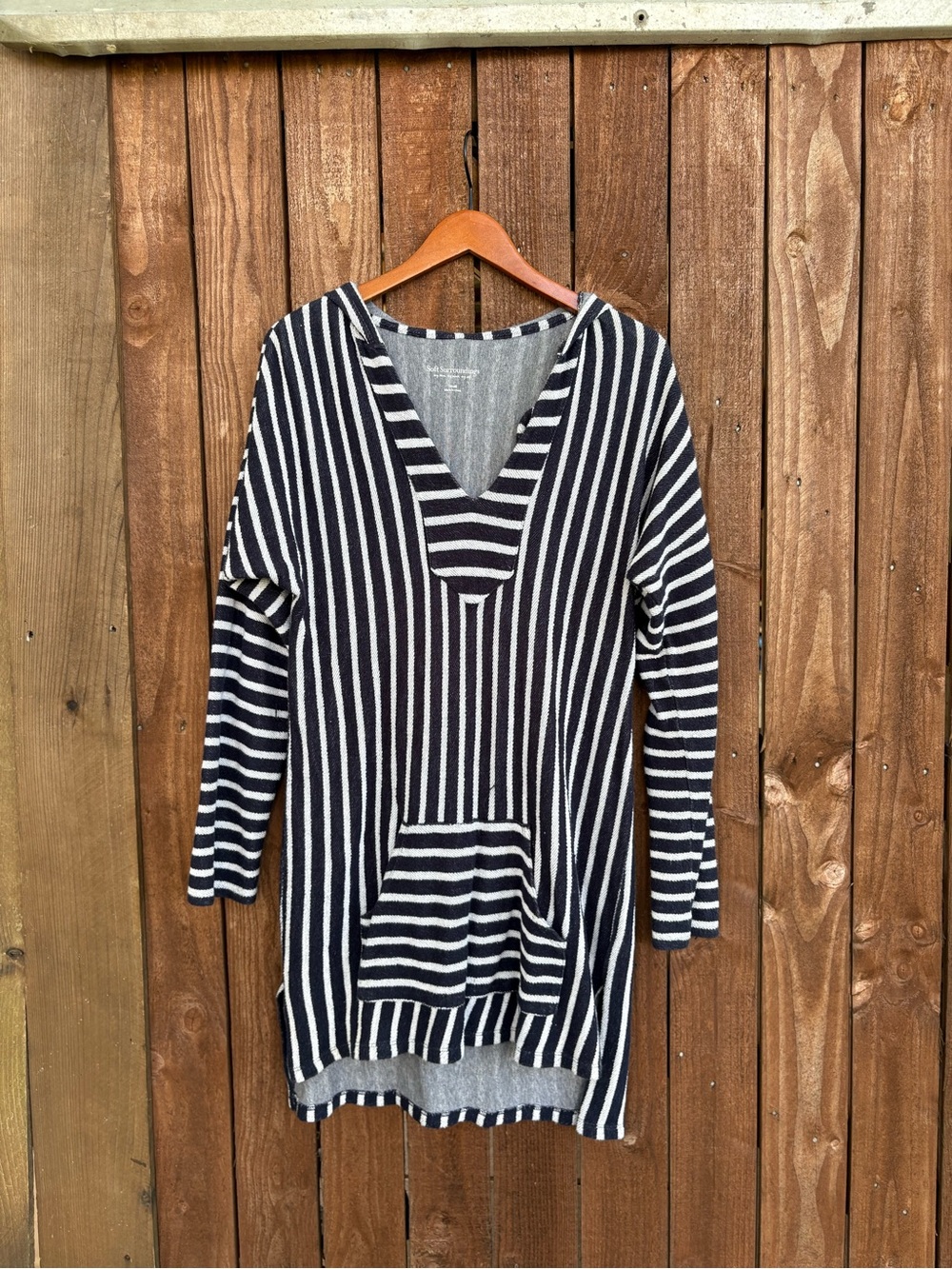 Soft Surroundings Coastal Grandma Nautical Longline Striped Cotton Modal Hoodie